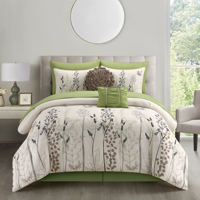 Andover Mills™ Fortner Green/White Microfiber 10 Piece Comforter Set